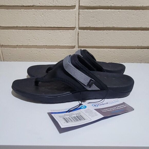 NWTs Women's Orthotic Arch Support Black & Gray Adjustable Flip Flops Sandals - Picture 3 of 7